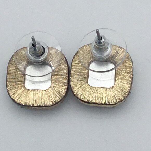 Light Pink Pave Stones Rounded Squares Rhinestone Border Costume Post Earrings - Picture 3 of 4